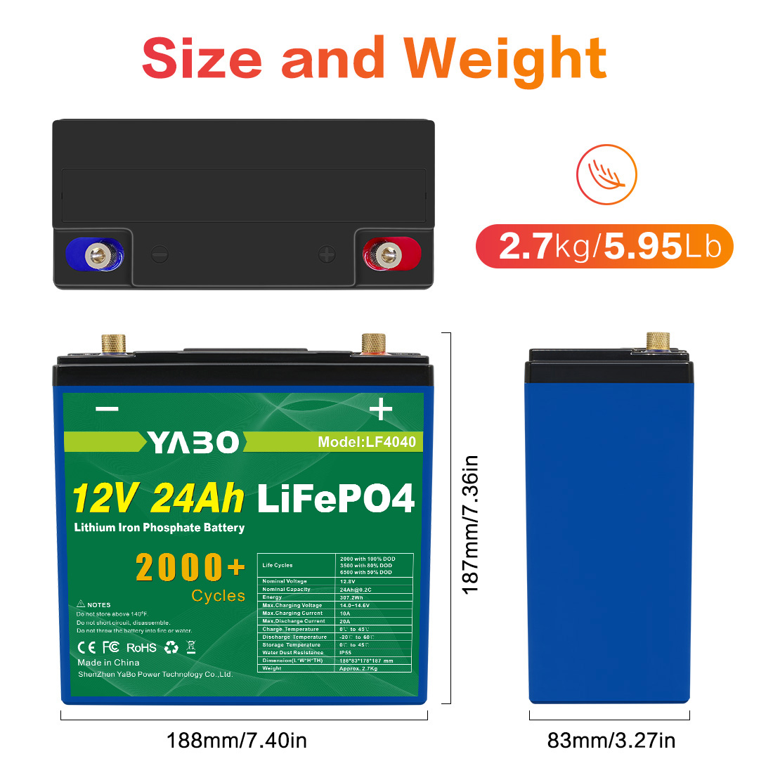 12V 24Ah Replaceable-cell LiFePO4 Battery Weatherproof